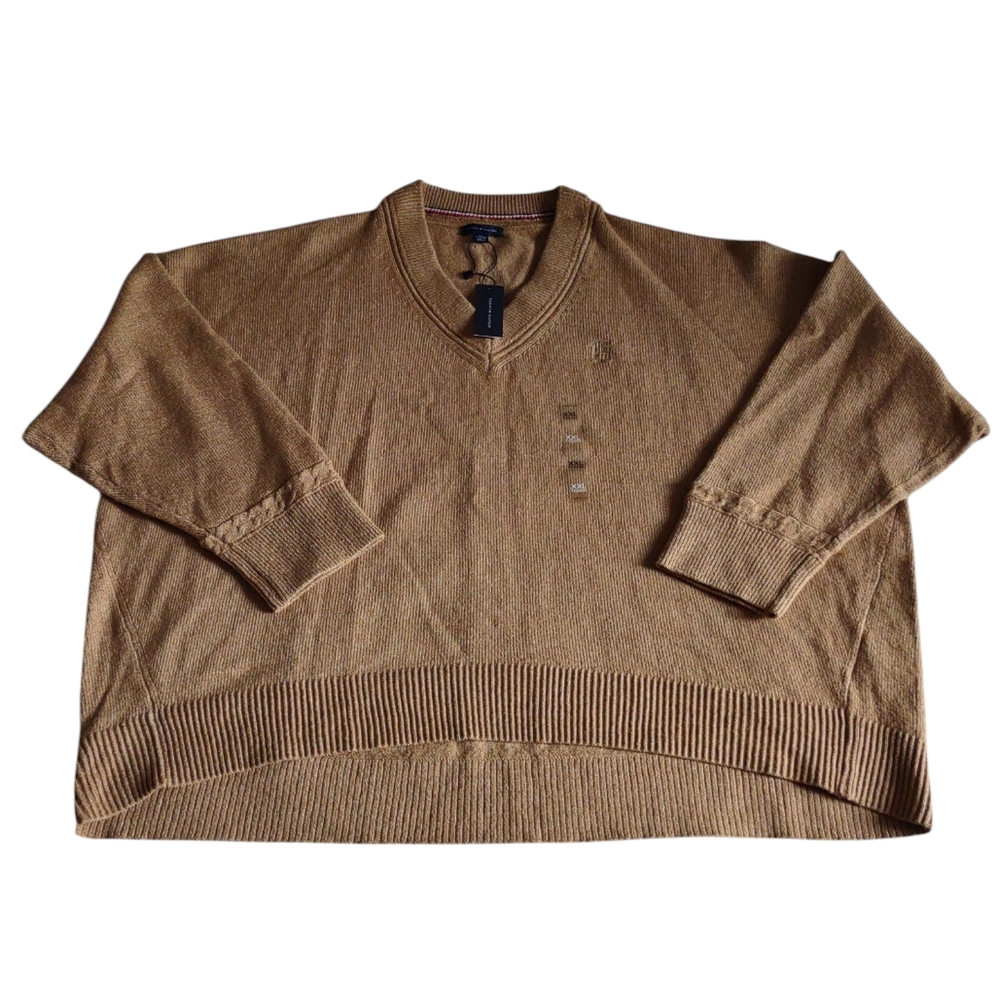 Tommy Hilfiger Women's V-Neck Sweater XXL Tan